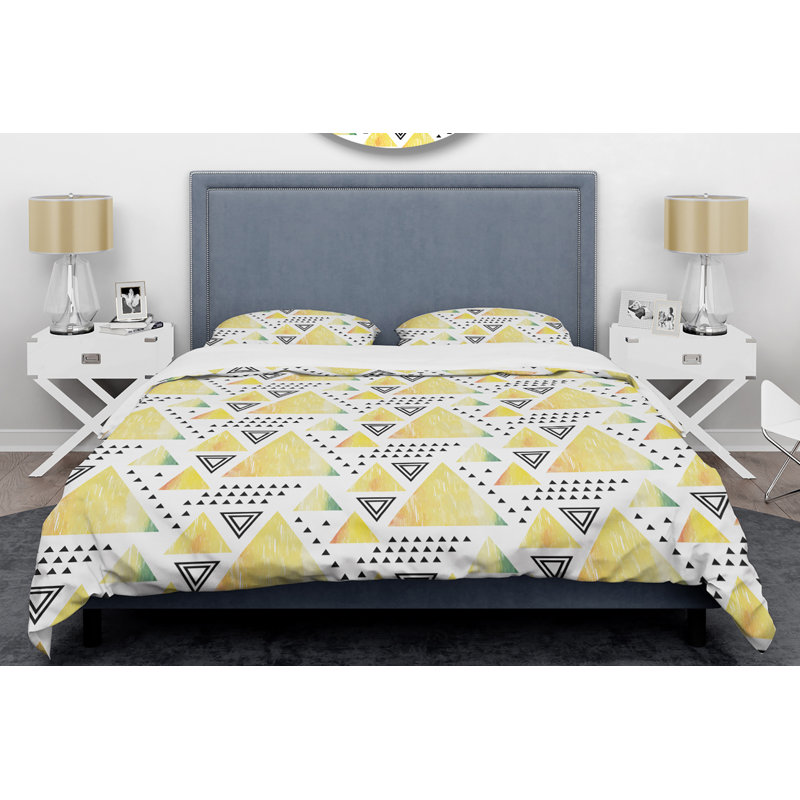 Modern & Contemporary Polyester Twill Geometric Shapes Duvet Cover, Full/Queen Duvet Cover + 2 Shams, Triangular Retro IV