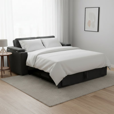 Canapé avec porte-gobelets et ports USB, avec revêtement doux et pieds en plastique, convertible en lit