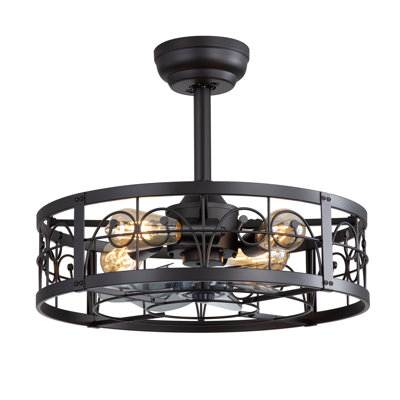  Mariellen 20" 7-Blade Indoor Enclosed Caged Black Ceiling Fan with the Remote Control