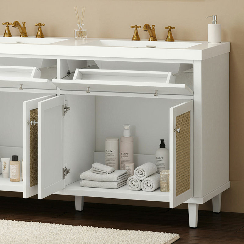 Meuble-lavabo 60 po avec double lavabo, Blanc