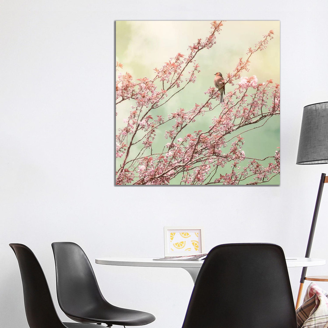 Bird With Cherry Blossom - Wrapped Canvas Print