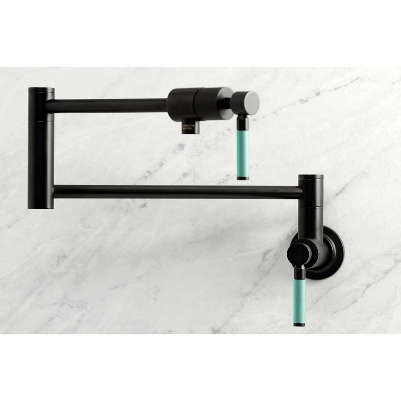Kingston Brass Manhattan Two-Handle 1-Hole Wall Mount Pot Filler Faucet, Matte Black, Lever Straight Wrap