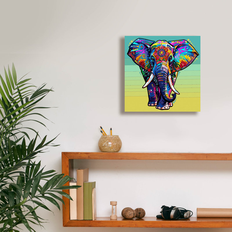 «The Grateful Elephant» par Dean Russo, art mural sur toile, 26 po x 26 po, H 12 po x l 12 po x P 0,75 po