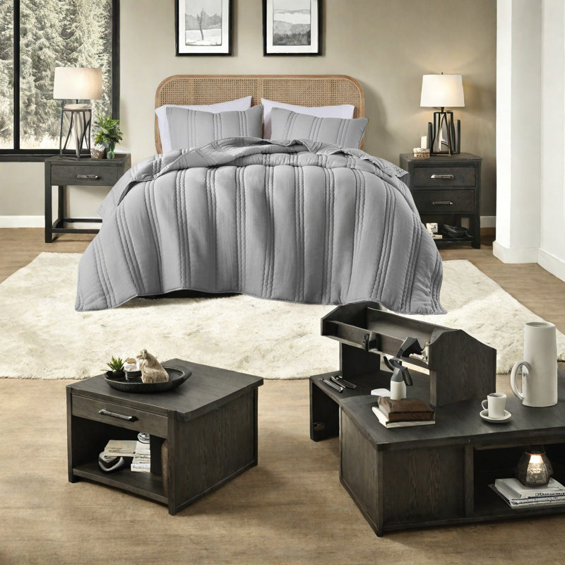 Ensembles de literie gris doux, courtepointe en polyester de style moderne pour la maison