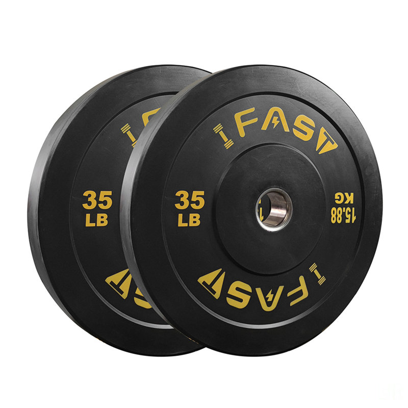 Plaques de poids pour pare-chocs olympique, plaque en caoutchouc avec insert en acier haltérophile caoutchouté de 2 pouces 35LB, paires ou ensembles