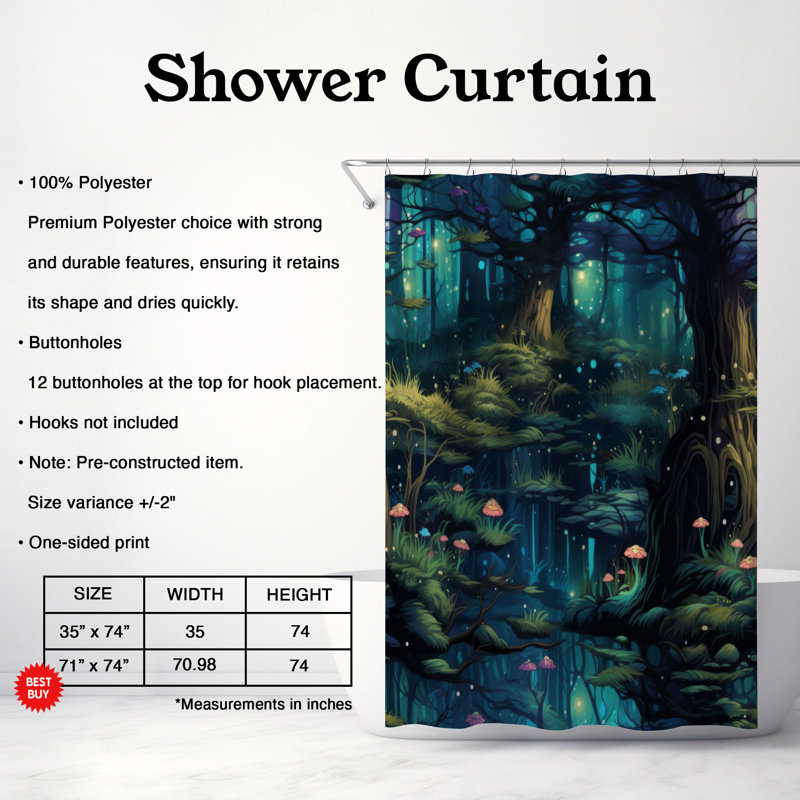 Enchanted Groves - Rideau de douche Premium, H 74 po x l 71 po