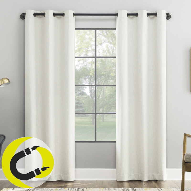 Sun Zero Aldwin Slub Texture Magnetic Closure 100% Blackout Grommet Curtain Panel, 40" W x 63" L, White