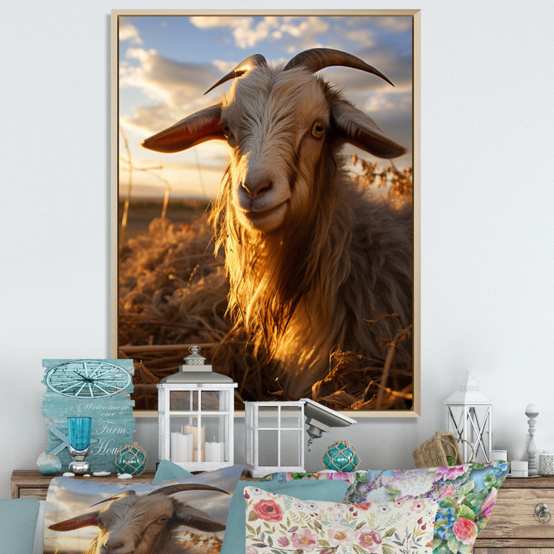 Keeisha Goat Portrait Vibrant II sur toile, H 32 po x l 16 po x P 1 po, Cadre naturel flottant