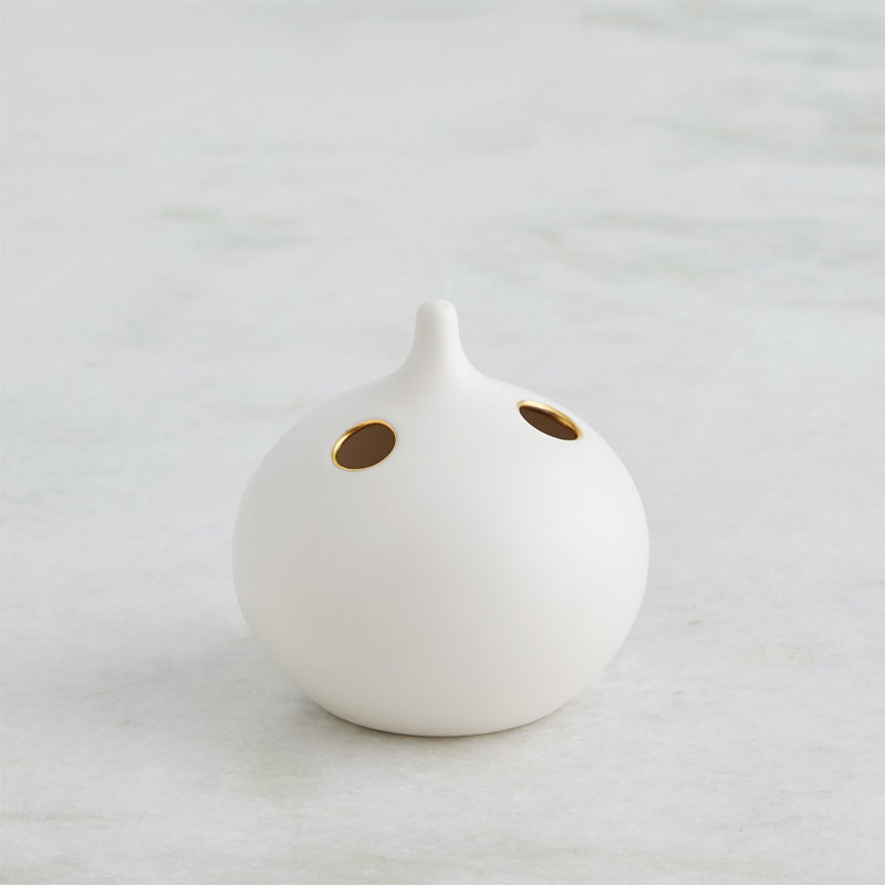 Oh No Handmade Earthenware Table Vase, Matte White/Gold, 4" H x 4" W x 4" D