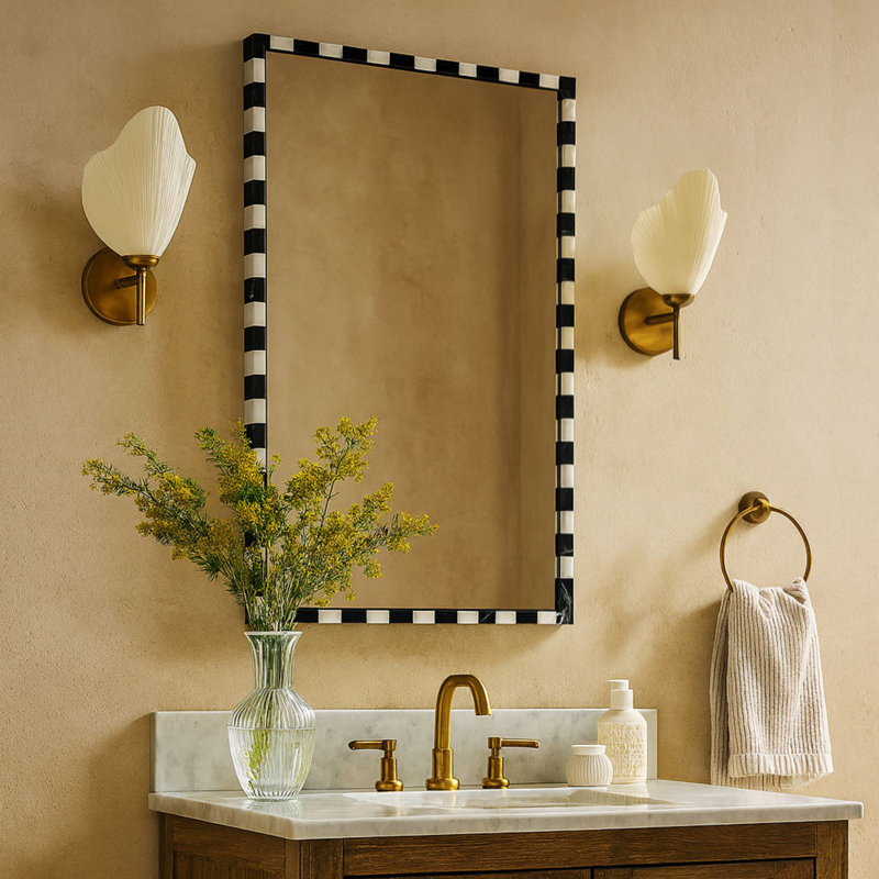  livra Decorative Marble Rectangular Wall Mirror in Bold Black and White Checkerboard Pattern 20 x 30'', Perfect for Bathroom, Entryway or Dresser