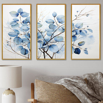 «Blue On», Leaves on Branch III - feuilles, ensemble d'art sur toile