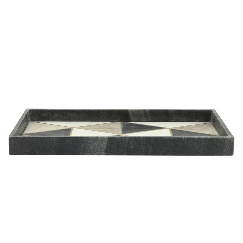 Plateau rectangulaire en marbre 9 po x 18 po, noir, blanc H 1,5 po - 18,0 po x 9,0 po x 1,5 po
