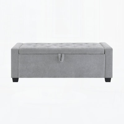 Upholstered Storage Ottoman Bench with Safety Hinge and Seating for Bedroom and Living Room