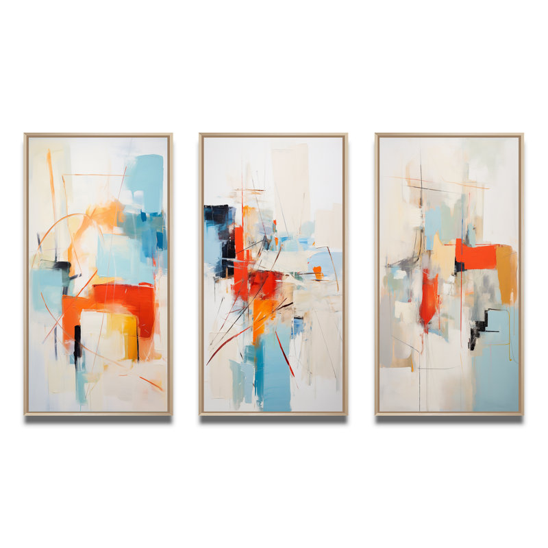 «Ephemeral Silence Minimal Abstract», ensemble de 3 impressions, H 32 po x l 48 po, Cadre naturel flottant