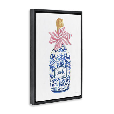 Pink & Blue Flirty Champagne Floating Frame, design by Mercedes Lopez Charro