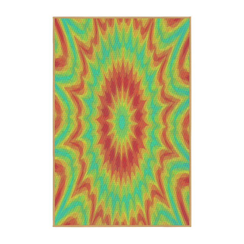 Tapis vert/orange tissé à la machine, Rectangle 4 pi x 6 pi