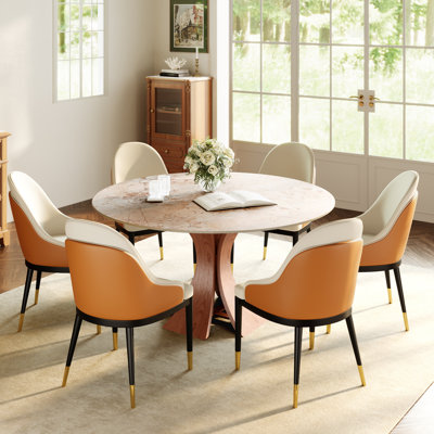 Ensemble de table de salle à manger en pierre frittée Mid-Century 5/7 pièces avec chaises de cuisine robustes en fer pour 2 à 6 pièces