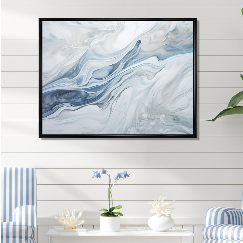 Gris et bleu, charme de glacier, liquide - Art mural glacier, H 24 po x l 32 po, Reproduction avec cadre flottant, Noir