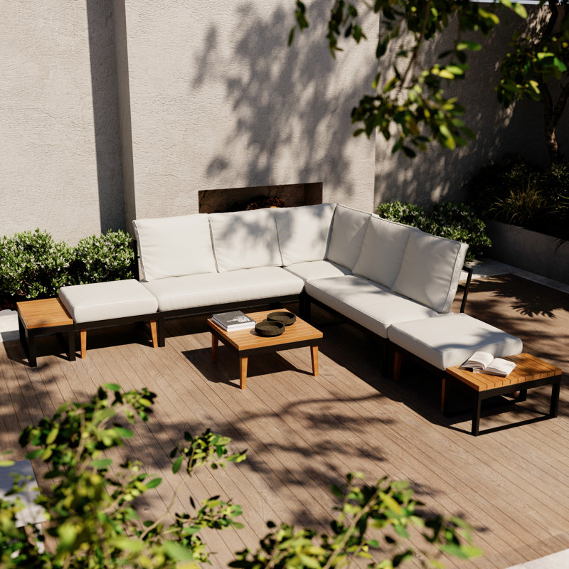 Ensemble de conversation pour patio avec repose-pieds, Beige