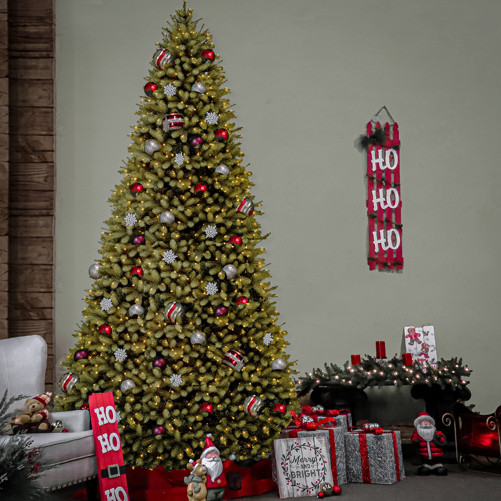 Pre-Lit Fir Christmas Tree, 10' H x 78" W, Pre-Lit