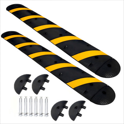 6FT Rubber Speed Bump – 72 Inch Speed Humps with 6 Bolt, Pack of 2 Speed Bumps for Road, Parking Lot, School, Warehouse, Hotel, Rated 66000 LBS, with Terminals x 4pcs