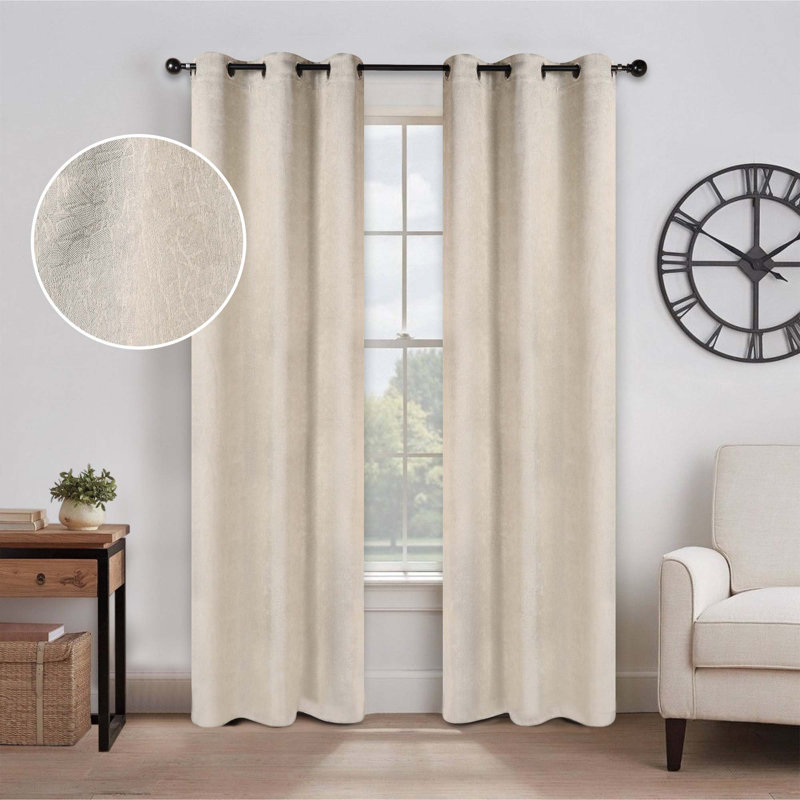 Kinlaw Textured Thermal Polyester Light Filtering Room Darkening Curtain Pair, Beige, 42" W x 108" L