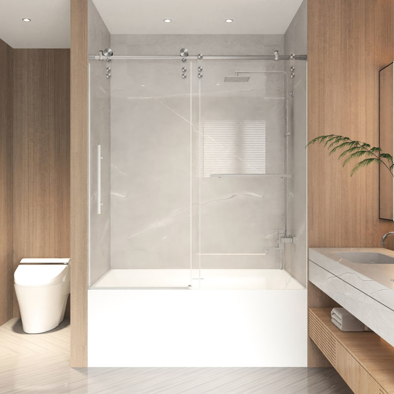 Porte de douche 66 "H 66", verre 5/16 "8mm, cadre en acier inoxydable en nickel brossé, largeur réglable, ouverture réversible, imperméable et poignée haute avec installation, performance