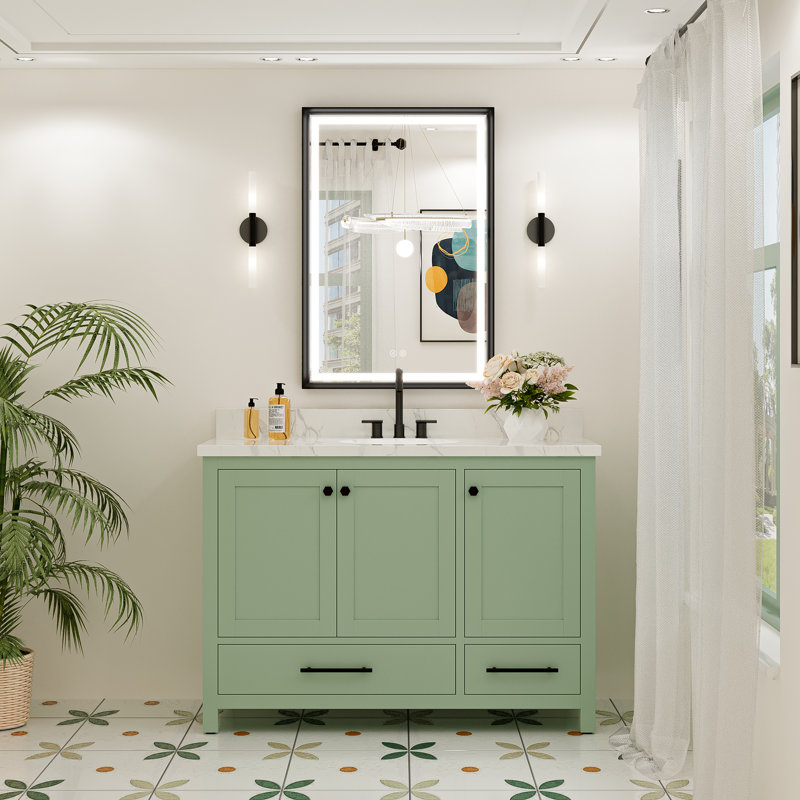LED Bathroom Vanity Mirror with Matte Black Framed, Anti-Fog Dimmable Brightness & Memory Function, 36" x 24"