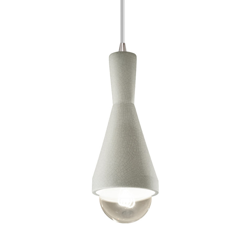 Luminaire suspendu 1 lumière avec détails en métal Breeona, Nickel brossé, Blanc craquelé