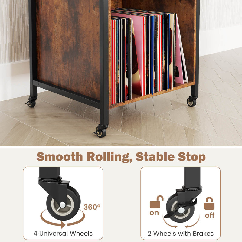 Support pour tourne-disque mobile avec tablette ouverte et diviseurs
