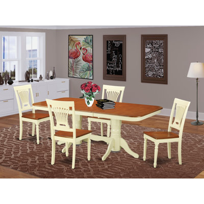 L'ensemble 5 pièces comprend une table rectangulaire en bois avec rallonge papillon et 4 chaises de cuisine, babeurre et cerise