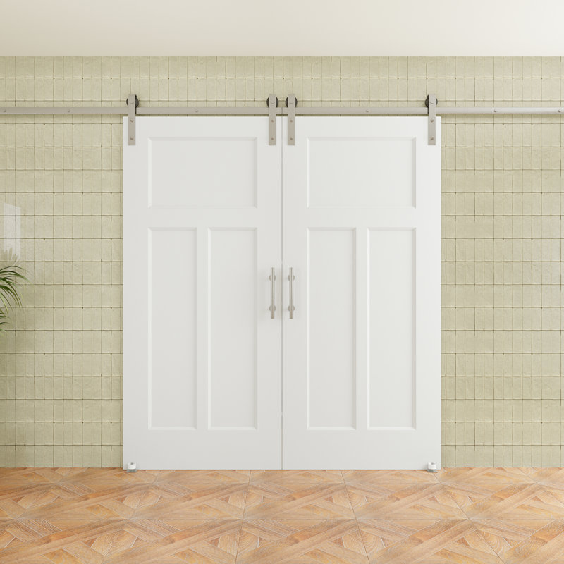  80"H 3Lite Waterproof White Primed Solid Core Composite MDF Wood Sliding Barn Door With Hardware Kit, 72" x 80"