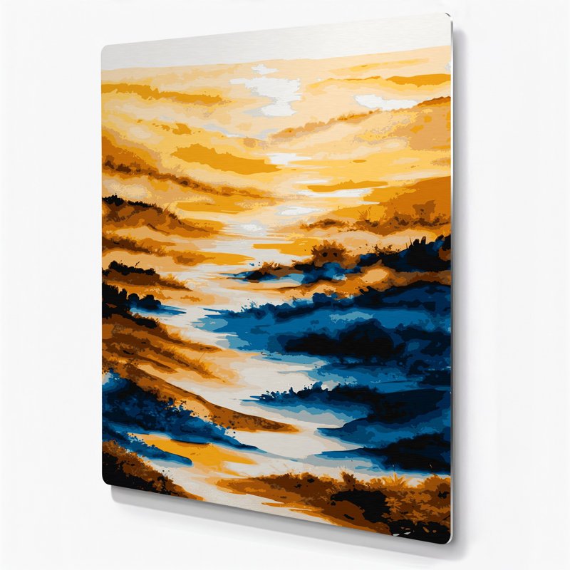 Aquarelle paysage 47, art mural en métal beige, H 20 po x l 16 po