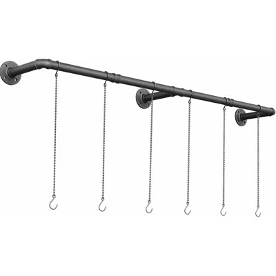 Tringle à fleurs pour plantes, jardinières suspendues pour plantes d'intérieur avec 6 chaînes, barre de suspension murale pour fenêtre, 65,7 po, métal noir, pots non inclus