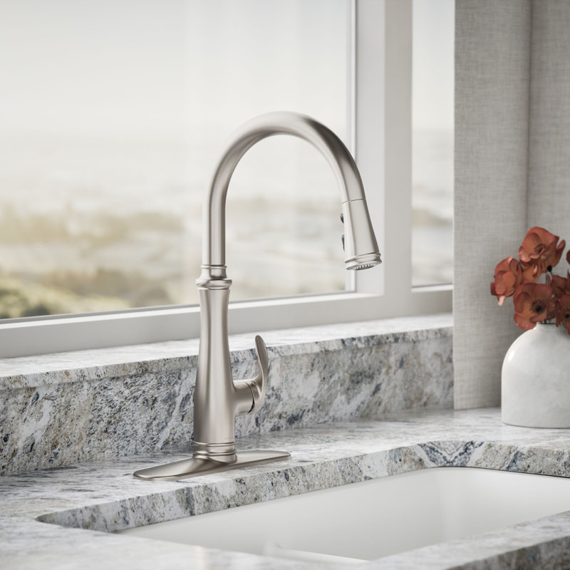 Robinet de cuisine rétractable sans contact Kohler Bellera, robinet d'évier de cuisine à poignée simple avec pulvérisateur rétractable à trois fonctions