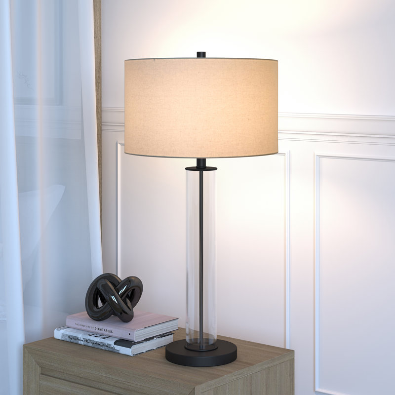 Lampe de table haute de 29 po avec abat-jour en verre Harlow / bronze noirci / blanc Harlow, Noir/transparent