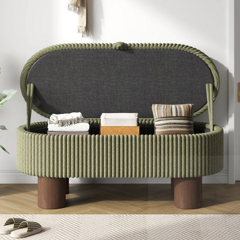 Banc de rangement rembourré avec couvercle relevable, Vert