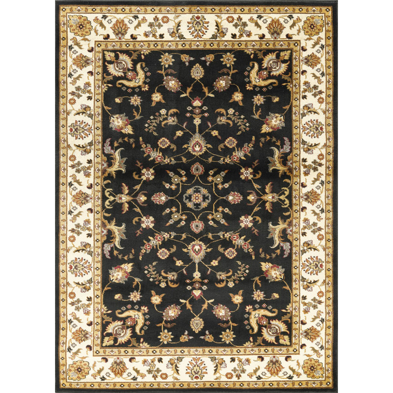 Eita Traditional All-over Bordered Black Area Rug, 7'10"x10'3"