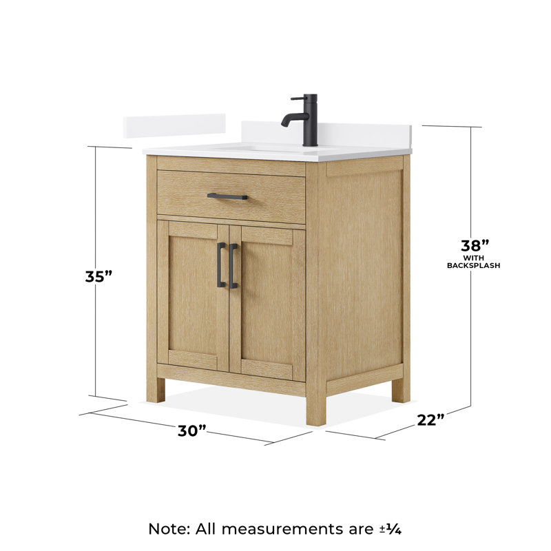 30 in. Single Vanity, Whitewashed Oak, Matte Black, White Quartz
