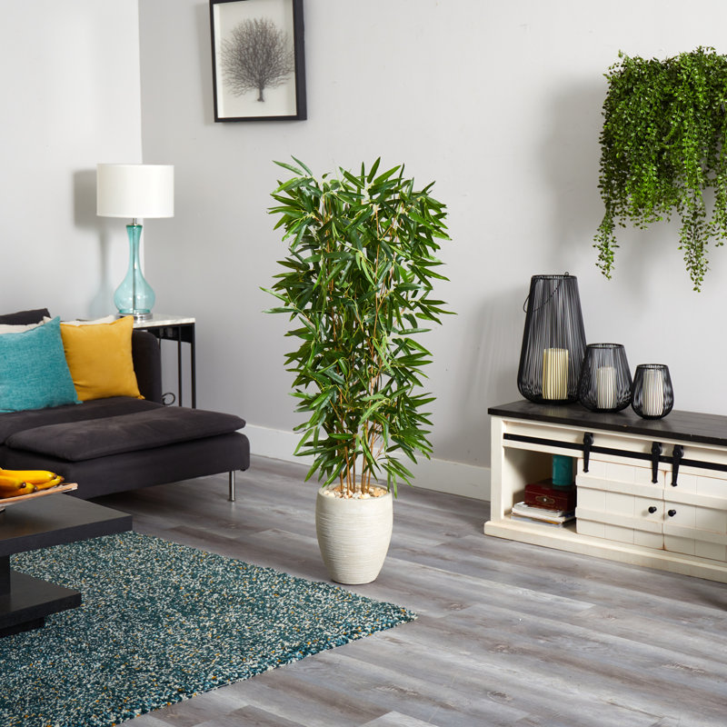 5 pi Arbre artificiel en bambou de couleur sable (véritable toucher) résistant aux rayons UV (intérieur / extérieur)
