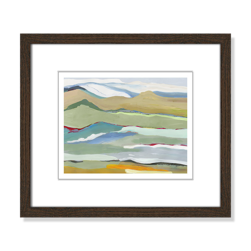 Dee Goodbye Summer on the Hills - Picture Frame Painting, Walnut Wood Framed, 13" H x 15" W x 0.75" D
