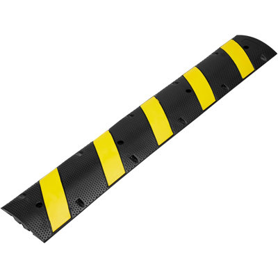 Rubber Speed Bump 72" L x 11.8" W x 1.8" H with 2 Channels, Industrial-Grade Rubber, 1-Piece Traffic Hump, Black/Yellow, 22000 lbs Load Capacity with Reflective Strips