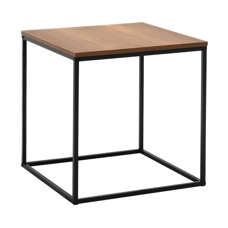 Modern Walnut Side Table with Metal Frame, 19.7 x 20.5 x 19.7 inches | 100% Melamine Coated Particle Board, Thickness: 0.6 inches | Ideal for Living Room & Bedroom, Stylish Industrial Design