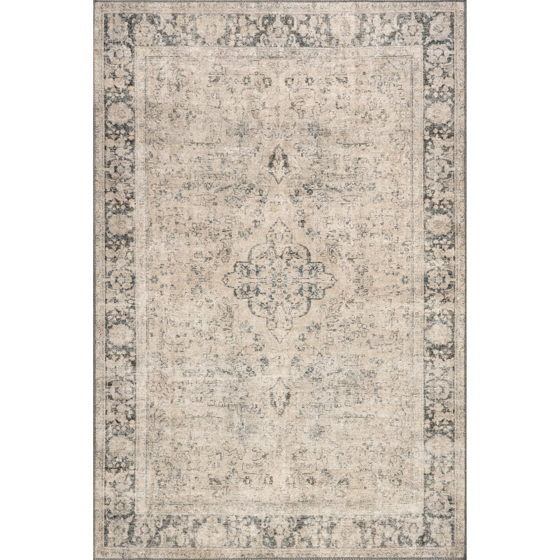 Jeccica Distressed Vintage Medallion Jute Blend Polyester Area Rug, Rectangle 10' x 13'