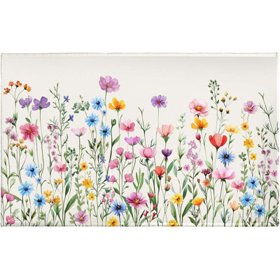 Spring Summer Floral Bathroom Rug 32X20in- Watercolor Wildflowers Non-Slip Bath Mats- Herb Flowers Plant Botanical Soft Bath Rugs