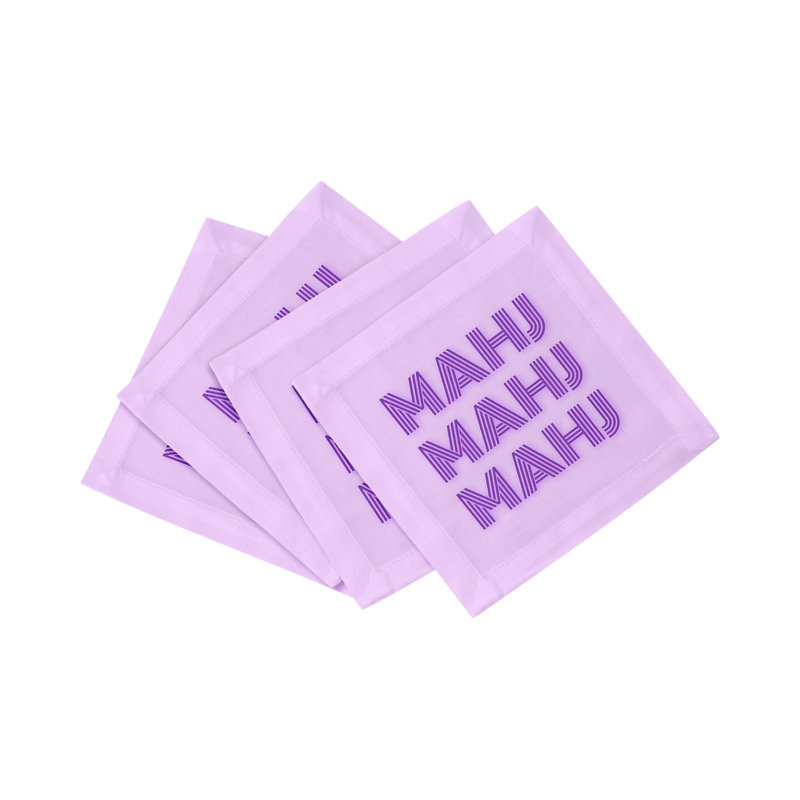 Serviettes de table en satin de coton Mahj Mahj Mahj Mahjong, Lilas
