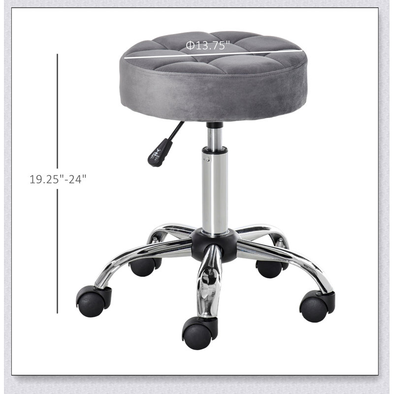Tabouret roulant rond ergonomique avec hauteur réglable, idéal pour le bureau et la coiffeuse