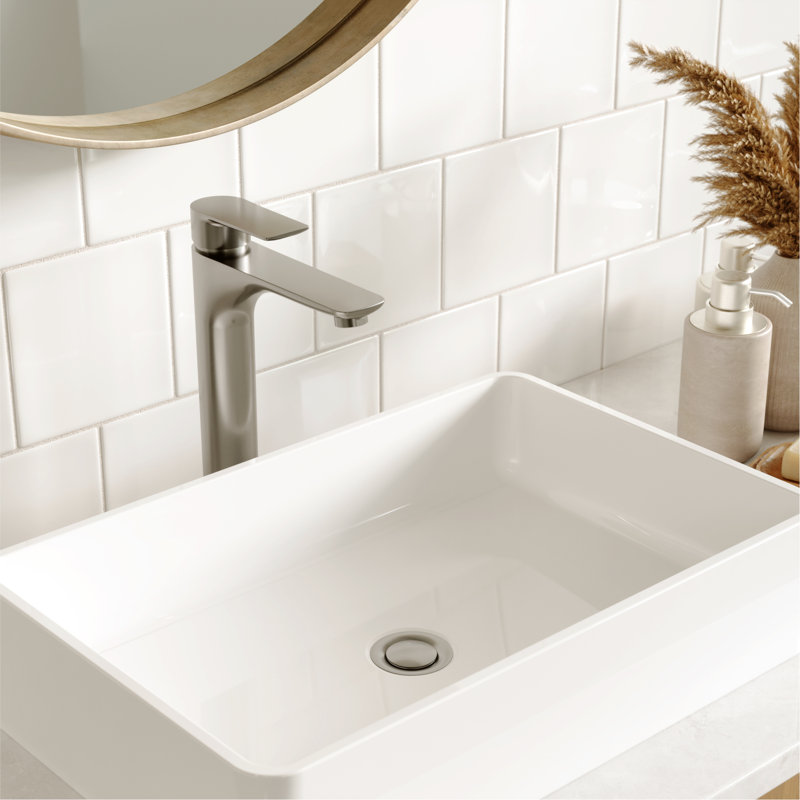 Karran Kayes Single Handle Single Hole Vessel Bathroom Faucet With Matching Pop-up Drain, Stainless Steel
