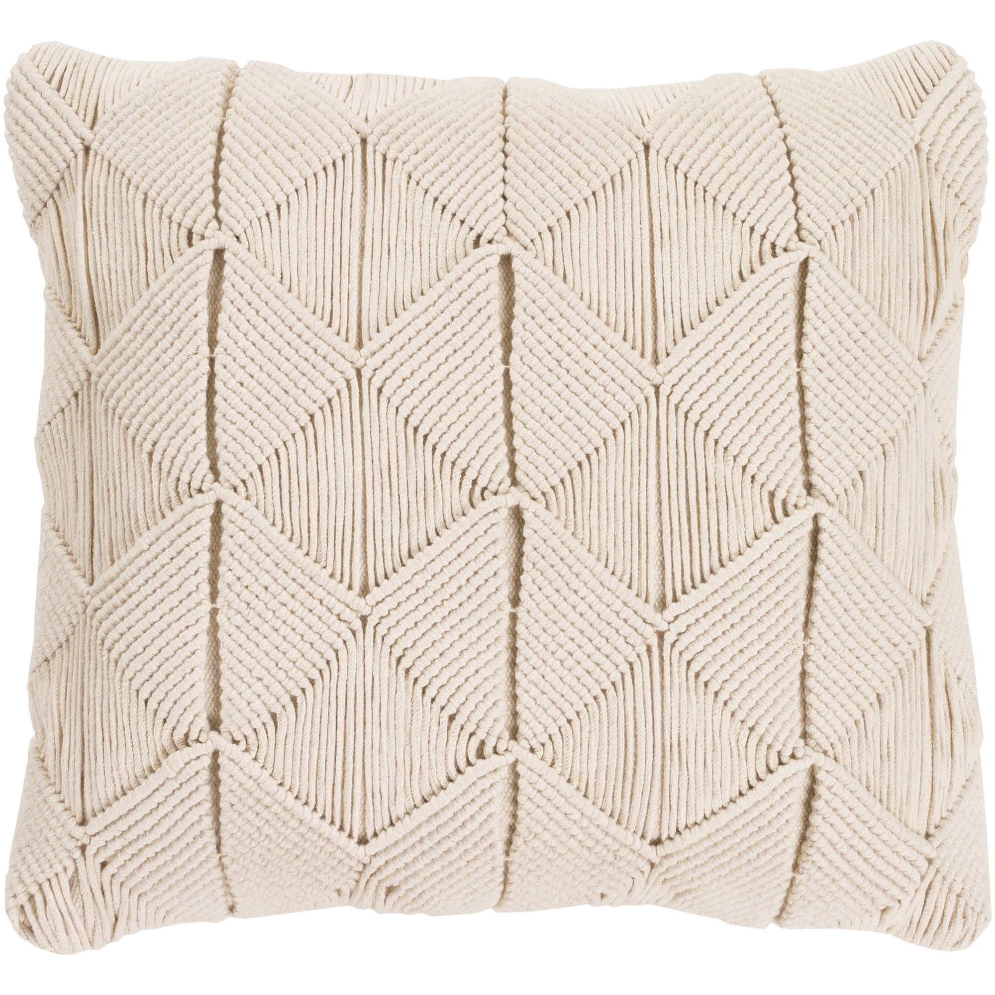 Migramah Cotton Throw Pillow, 22" x 22", Down Fill, Cream