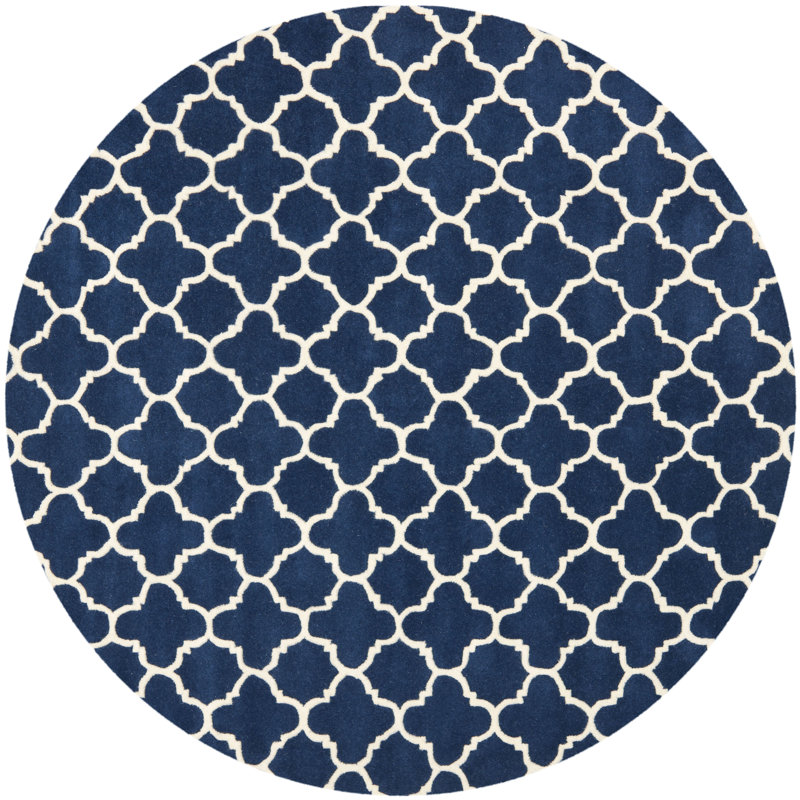 Tapis bleu foncé / ivoire en laine touffeté à la main Teresita Deedie, Rond 9 pi